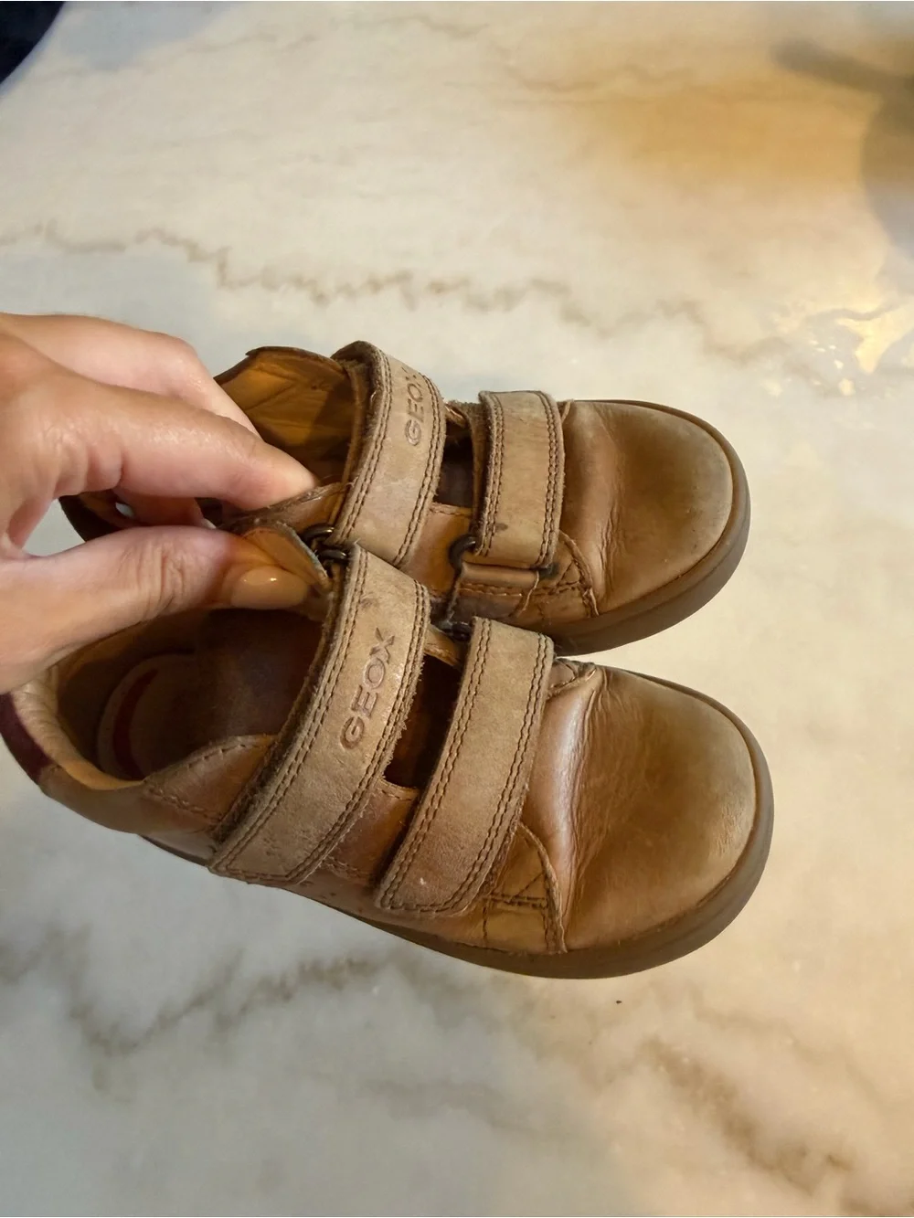 Geox Kids Tan Brown Leather Hook-and-Loop Sneakers